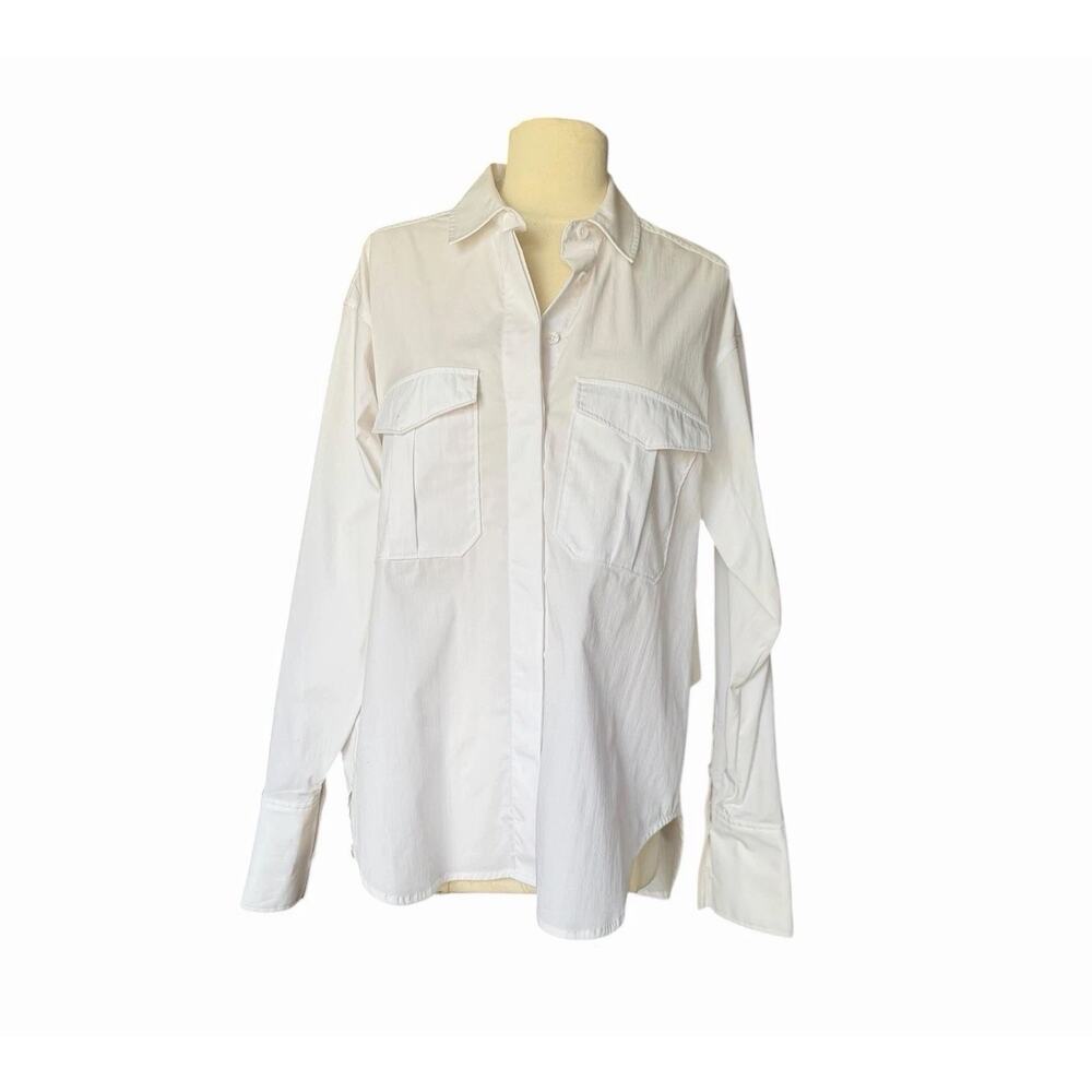 Good American The Good Shirt White Button Down Shirt Long Sleeve Collared 0 NWT - Picture 3 of 13